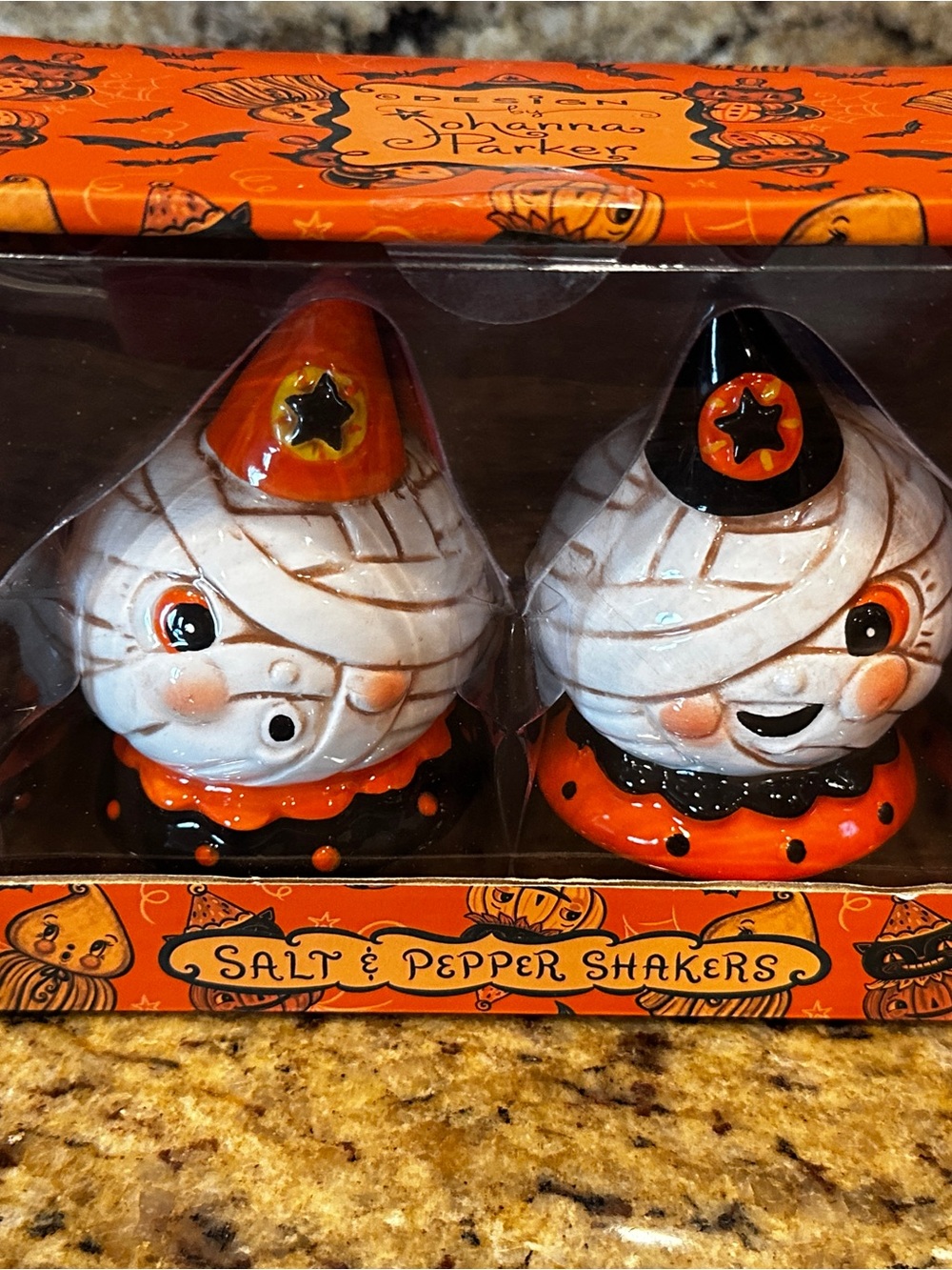 Johanna Parker Halloween Mummy Salt & Pepper Shakers NIB